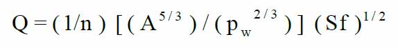 معادله کلى مانینگ برای محاسبه دبی جریان